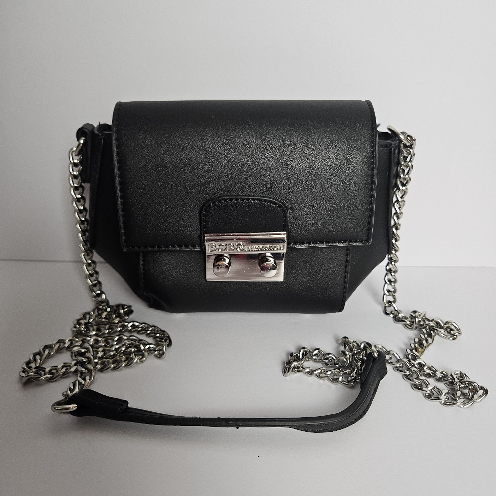 BCBGeneration Shiloh Black Leather Crossbody Bag with Chain Strap